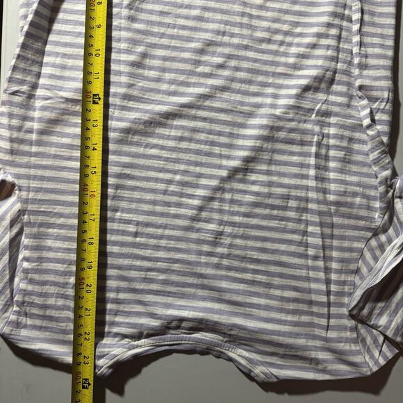 Garnet Hill Top Large Womens Organic Cotton Tee Lavender White Stripe Simple - Picture 7 of 7